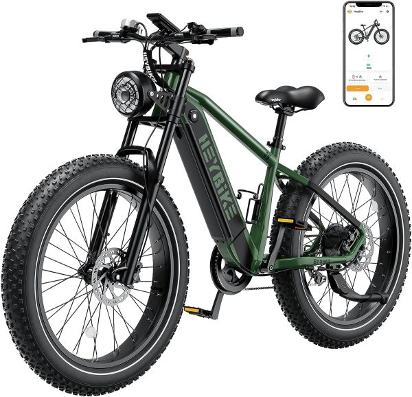 Heybike Brawn Electric Bike 48V 18Ah Removable Battery Ebike with 750W Motor Speed, Front Suspension Fork 26" Fat Tire